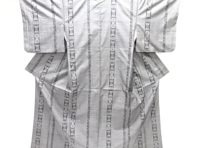 縞に更紗模様織出し本場泥大島紬着物（9マルキ）